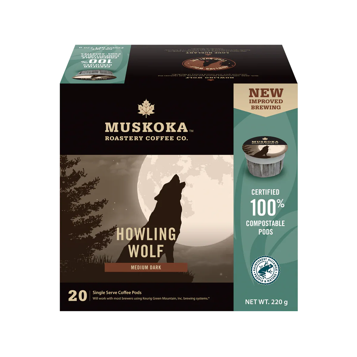 Muskoka Howling Wolf 100% Compostable Coffee Cups (20) - Image 2