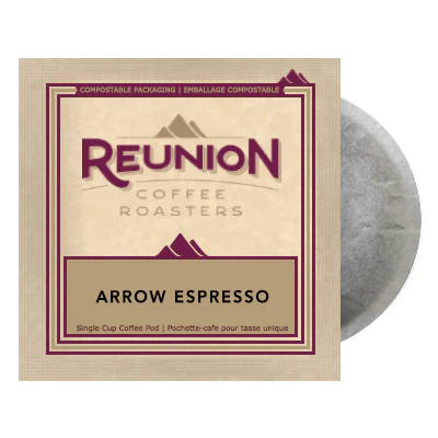 Reunion Coffee Arrow Espresso Roast 100% Compostable pods (16)